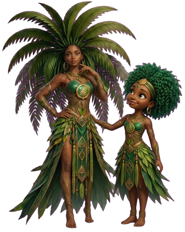 Mama Mabele with her daughter Zola — mythic Bantu Founder of the Council of Sovereignty, standing with the young next-generation